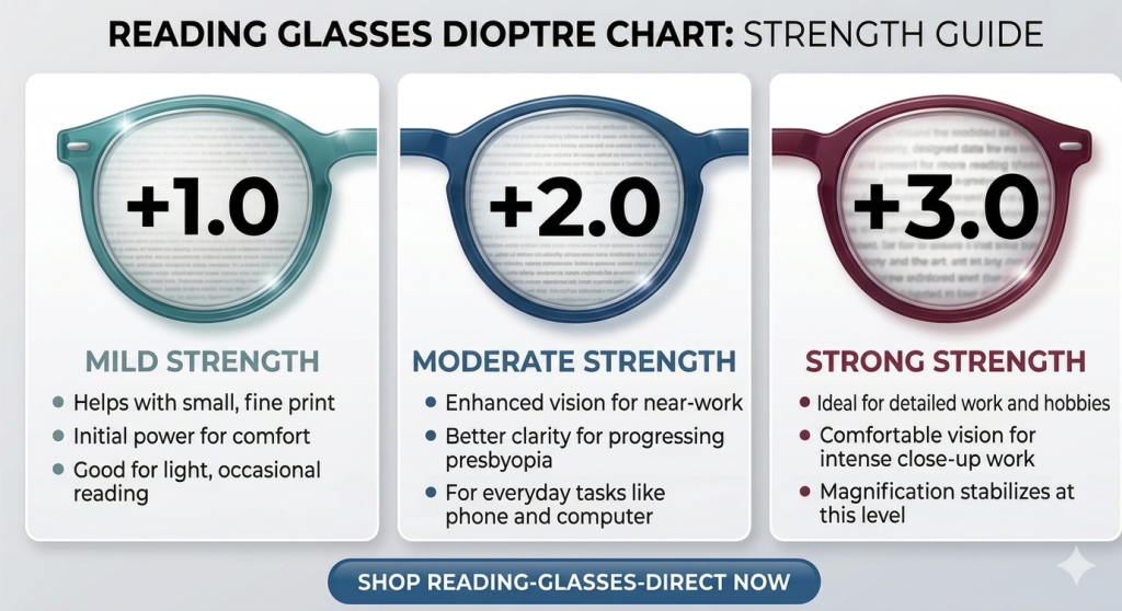 Reading glasses dioptre strength guide