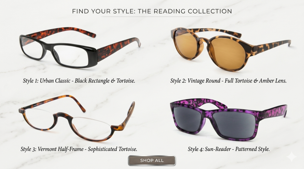 Reading glasses style range